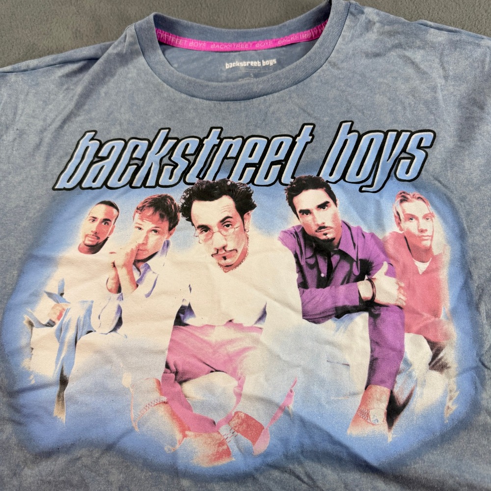 Backstreet Boys Graphic Crop Top Blue Mineral Wash Small Official Merchandise